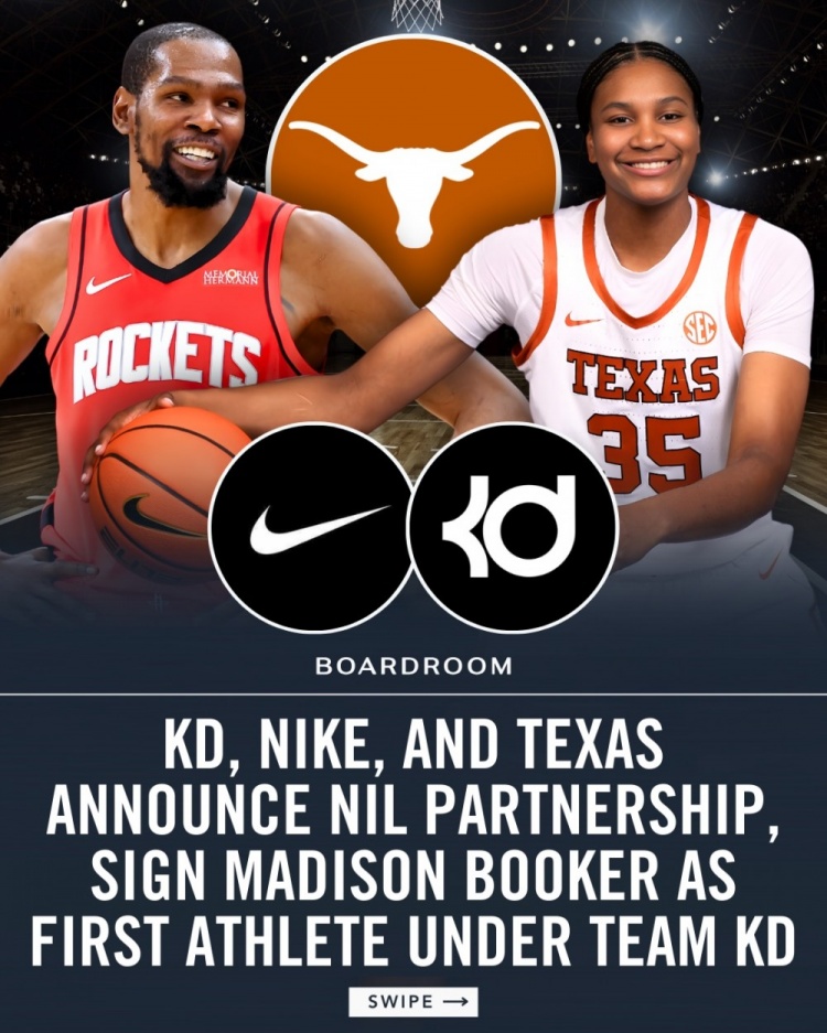 Team KD成立！杜兰特&amp;母校启动NIL计划 签下首位球员麦迪逊·布克